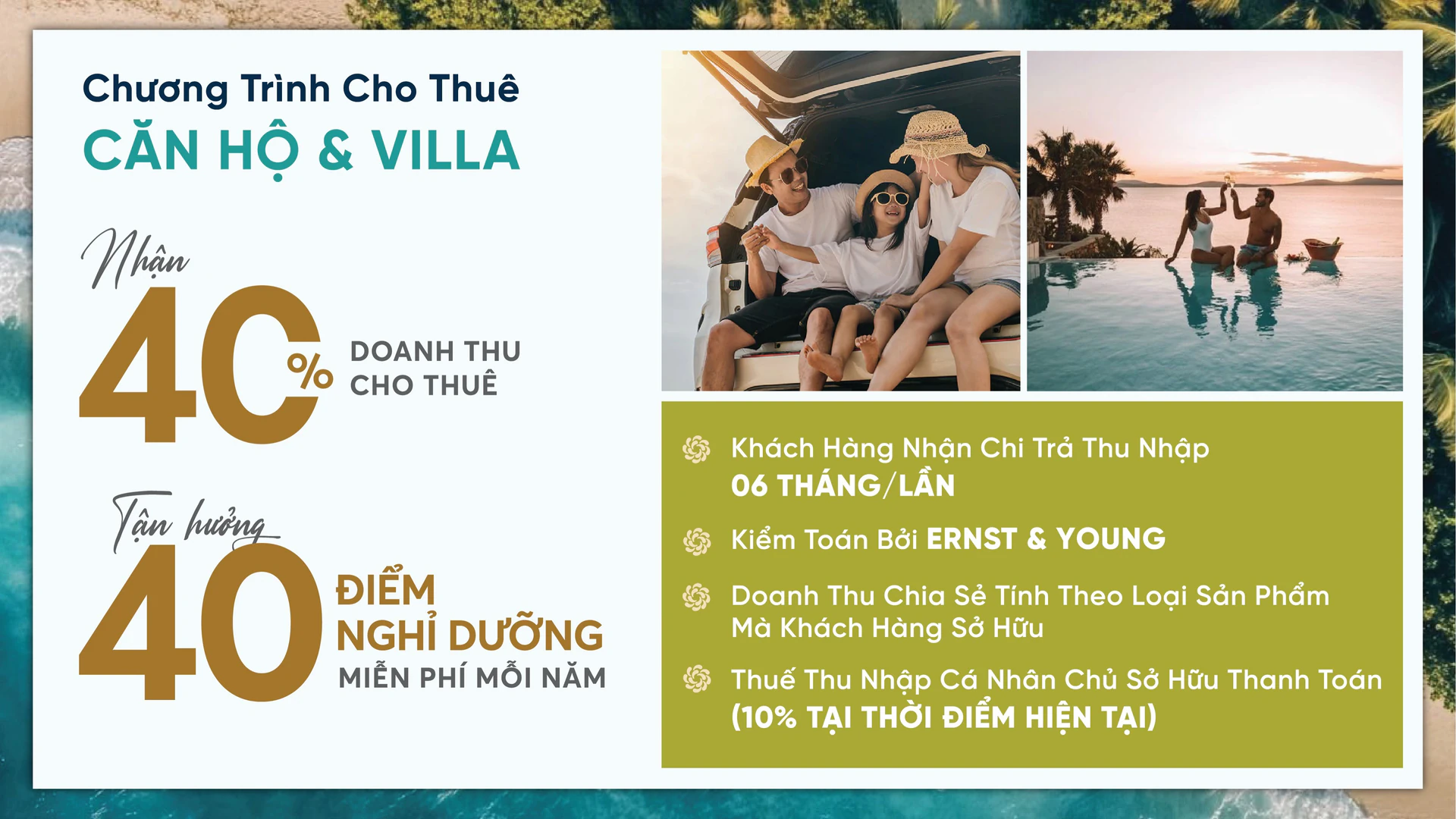 Chương trình cho thuê Maia Resort Hồ Tràm – chủ sở hữu nhận 40% doanh thu cho thuê và 40 điểm nghỉ dưỡng miễn phí mỗi năm