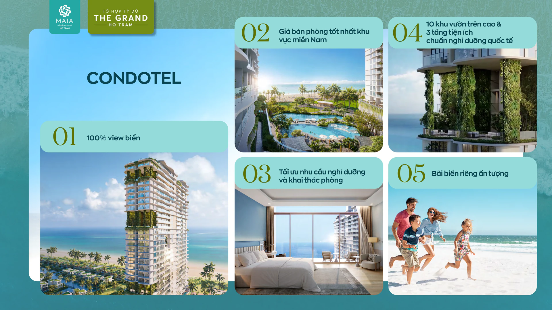 Điểm nổi bật Condotel Maia Resort Hồ Tràm: 100% view biển, vườn trên cao
