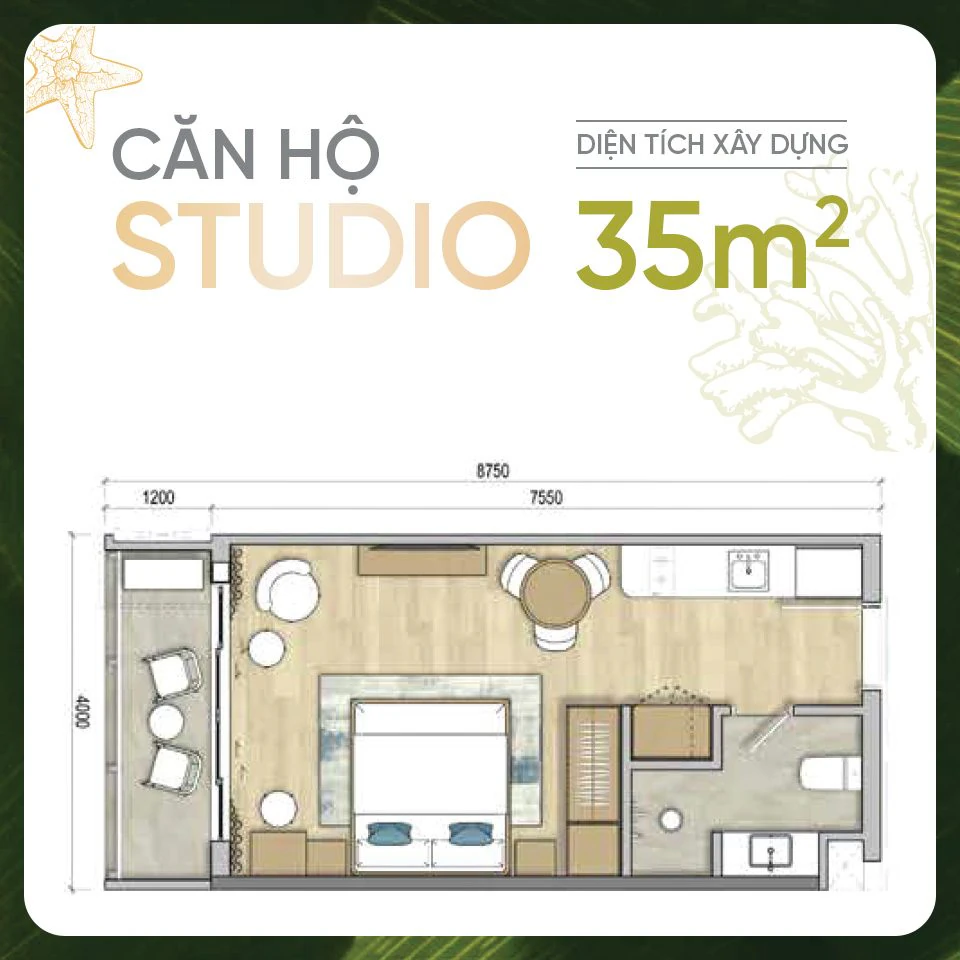 Mặt bằng căn Studio Maia Resort Hồ Tràm