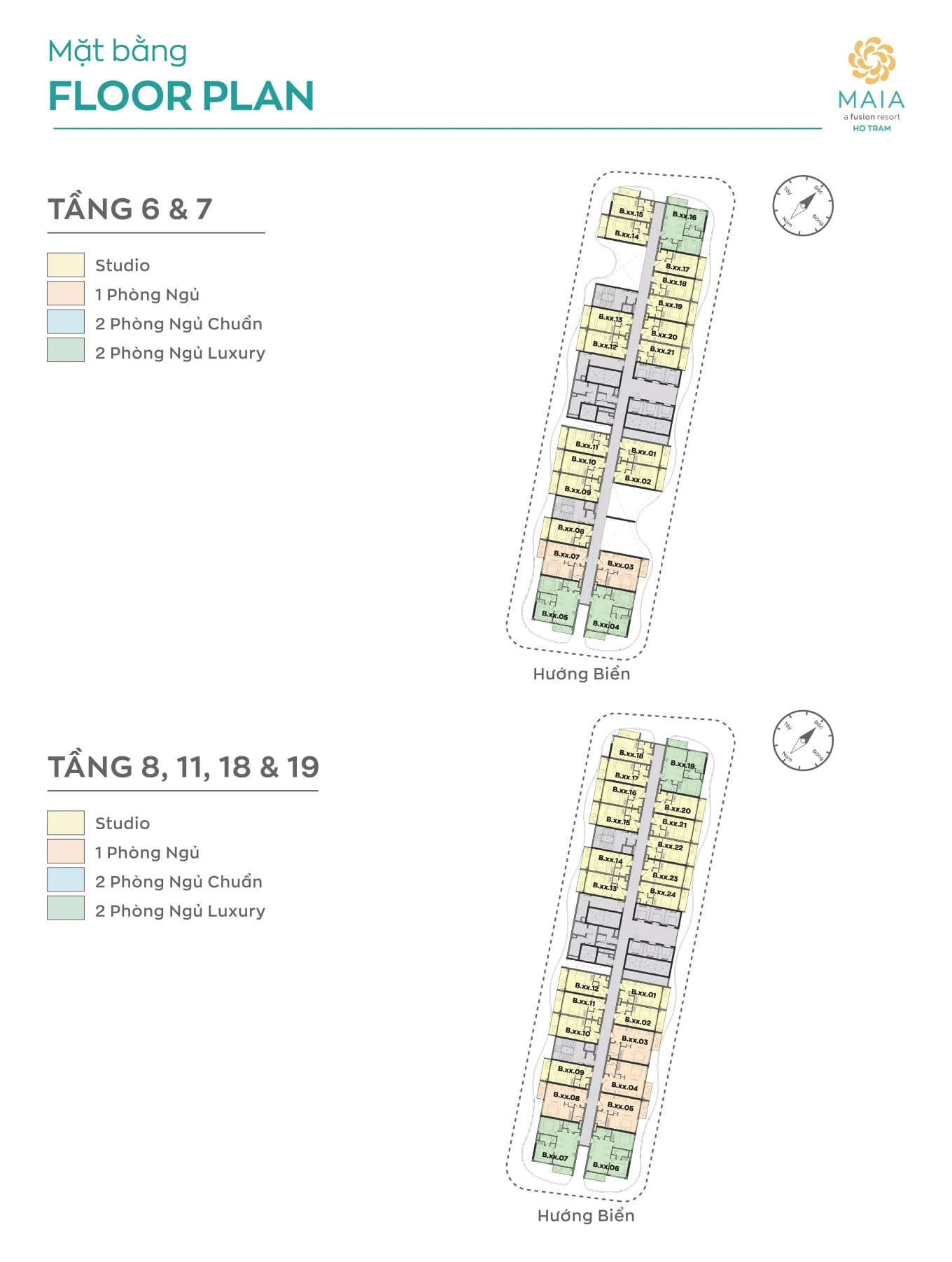 Mặt bằng tầng 6–8, 11, 18–19 Maia Resort Hồ Tràm