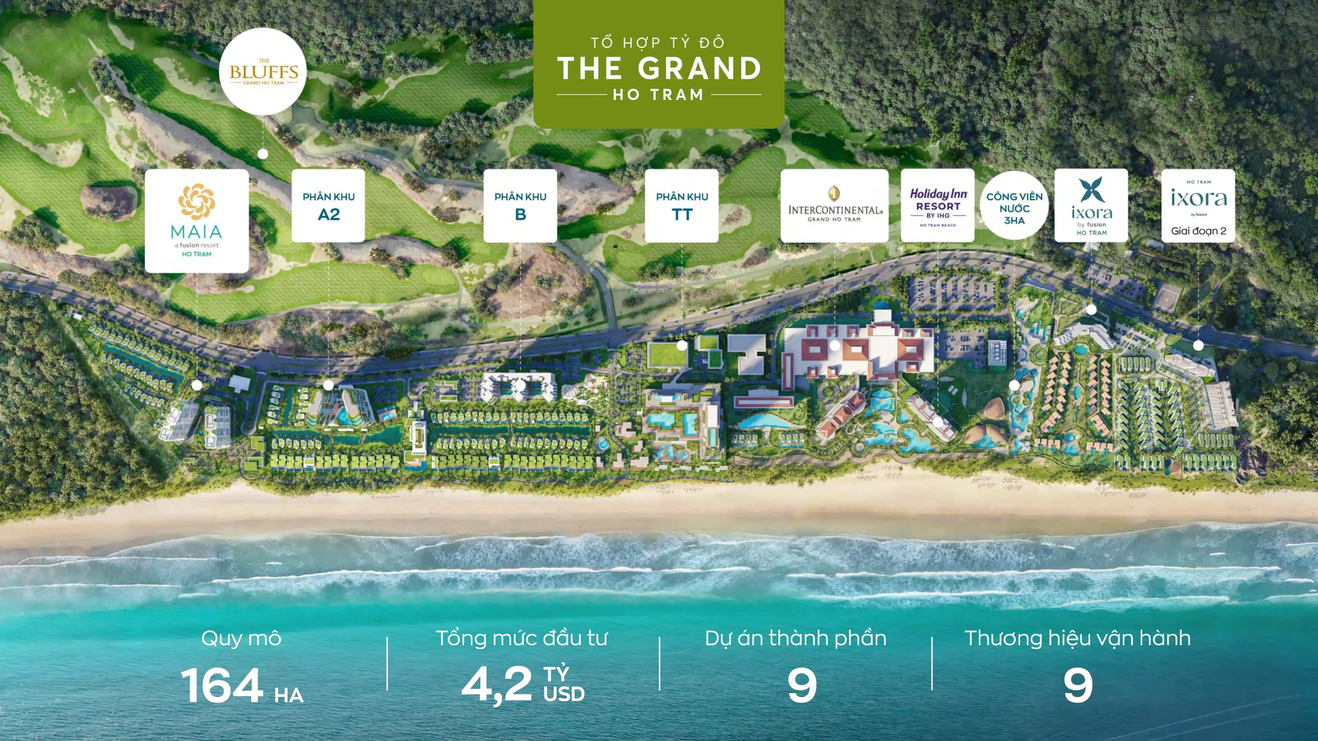 Mặt bằng tổ hợp The Grand Ho Tram Strip 164 ha và vị trí Maia Resort Hồ Tràm
